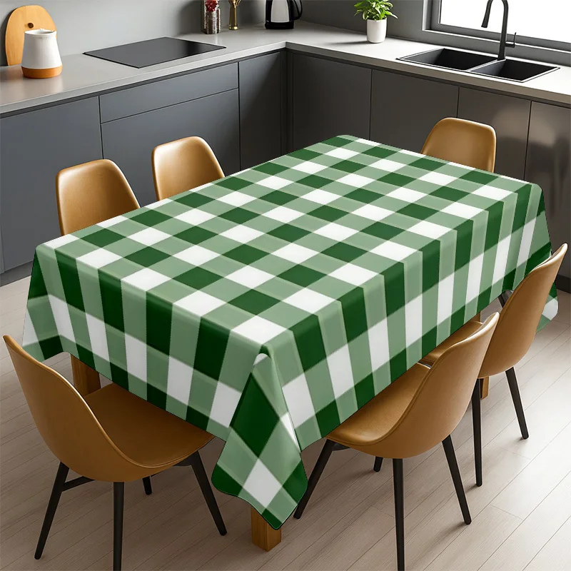 Waterproof Tablecloth Green and White Gingham Picnic Style Dining Table Cover for Kitchen and Patio Outdoor Use