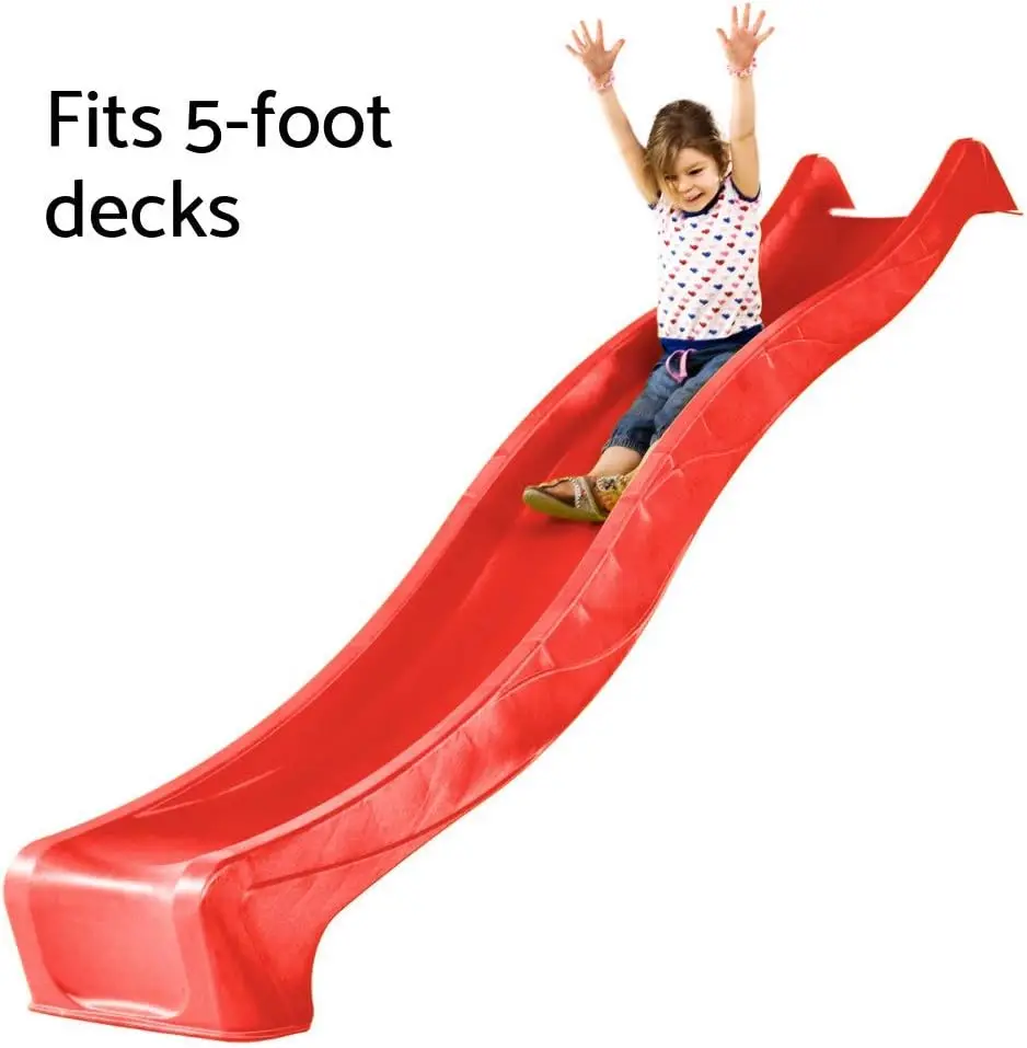 Outdoor 10 Foot Wavy Kids Slide, Plastic Slide for Five Foot Playground Deck, Easy One Piece Installation Red Toddler