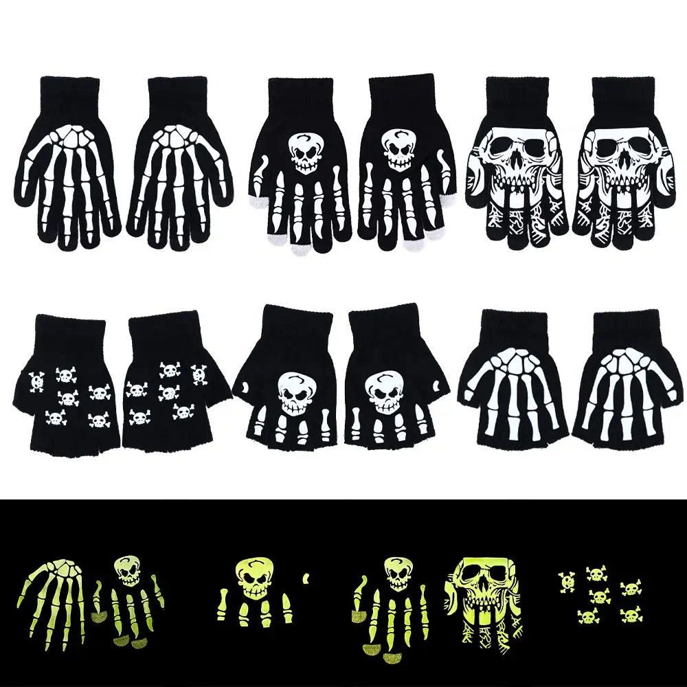 

Halloween Luminous Gloves for Winter Hand Warmer Non Slip Horror Hand Bone Skull Half Finger Full Finger Mitten Keep Warm Gloves