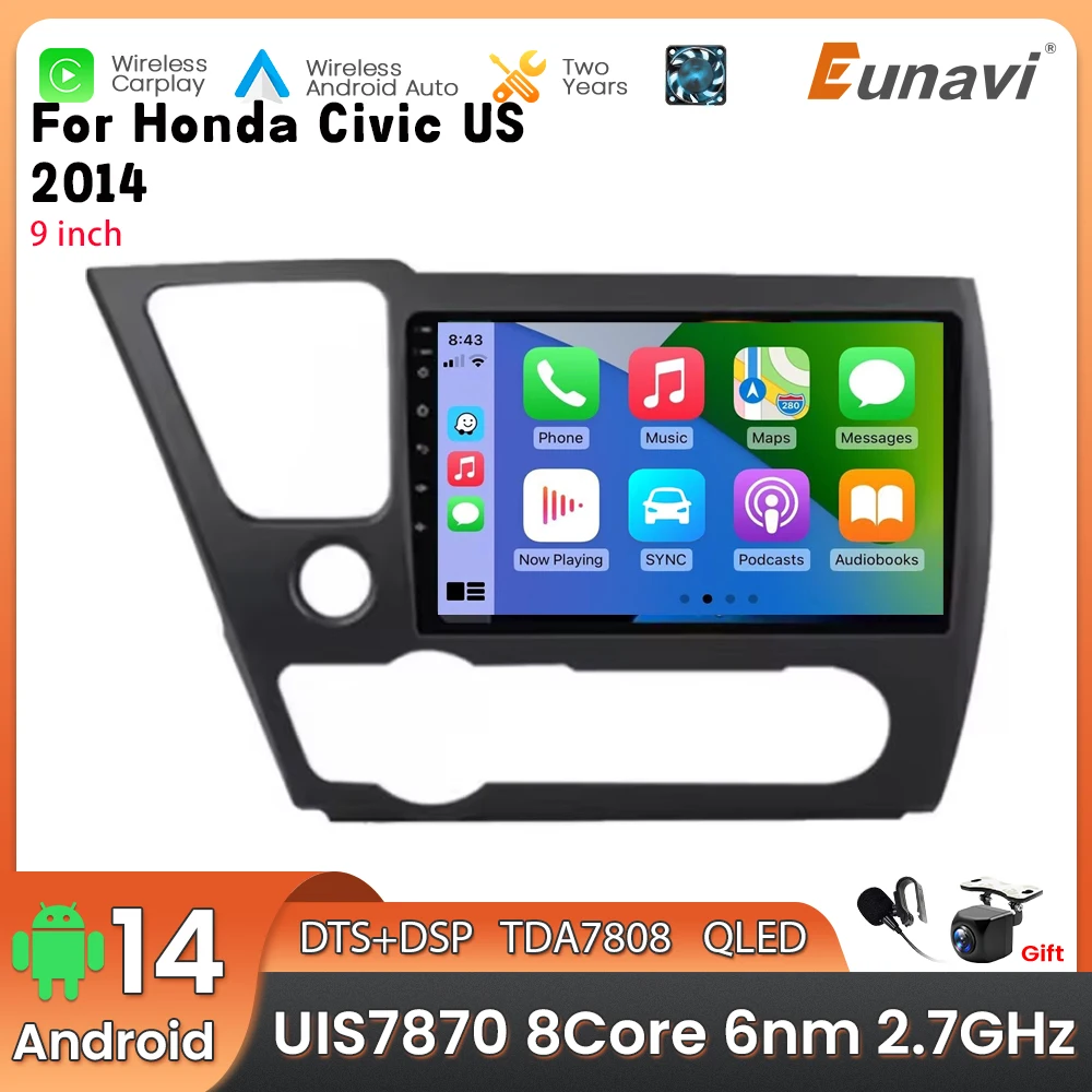 Android 14 2 Din Car Multimedia Player For Honda Civic US 2014 Head Unit Stereo GPS Navigation BT WIFI