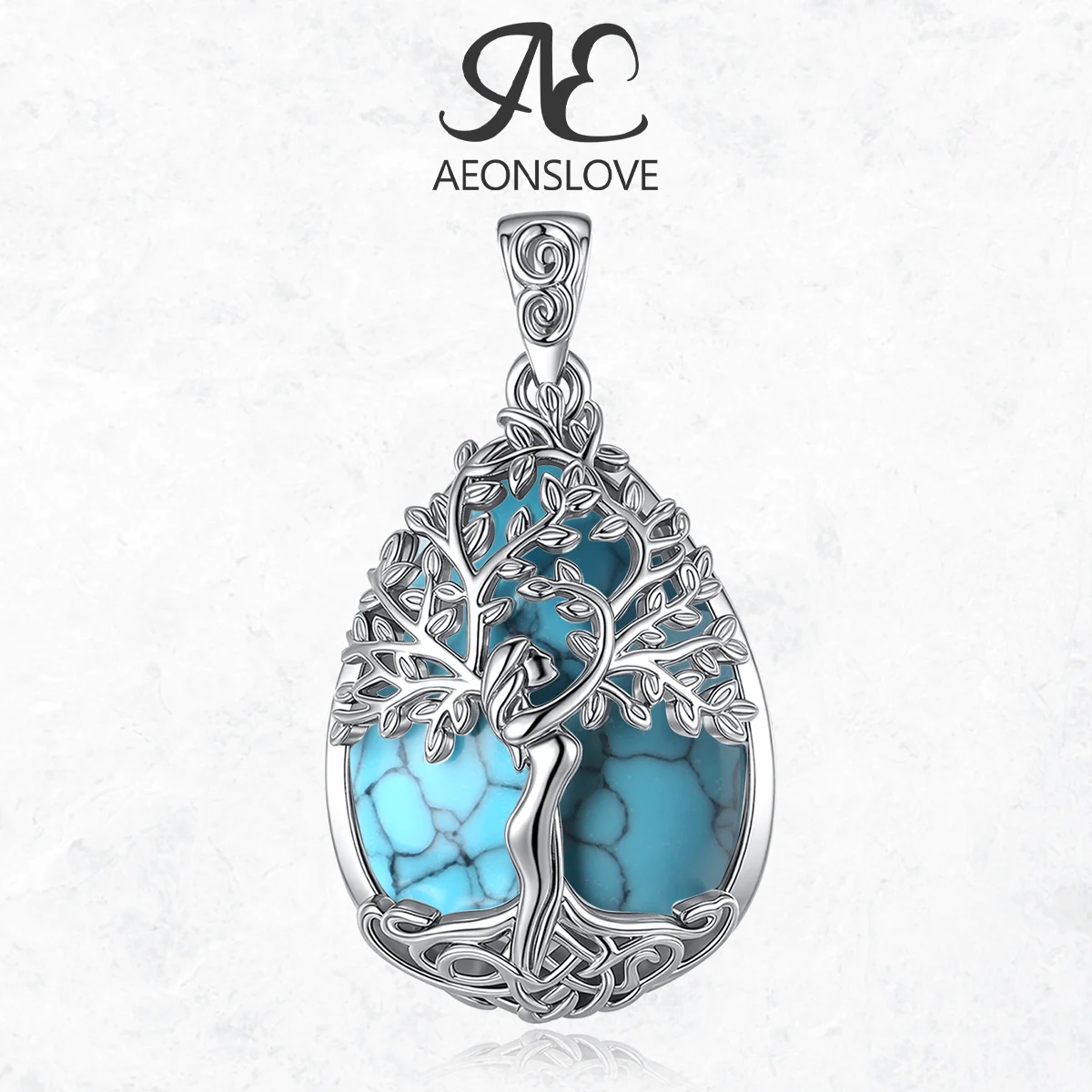 

AEONSLOVE Tree of Life Necklace for Women Yggdrasil Water Drop Turquoise Pendant Healing Stones Jewelry Amulet Spiritual Gifts