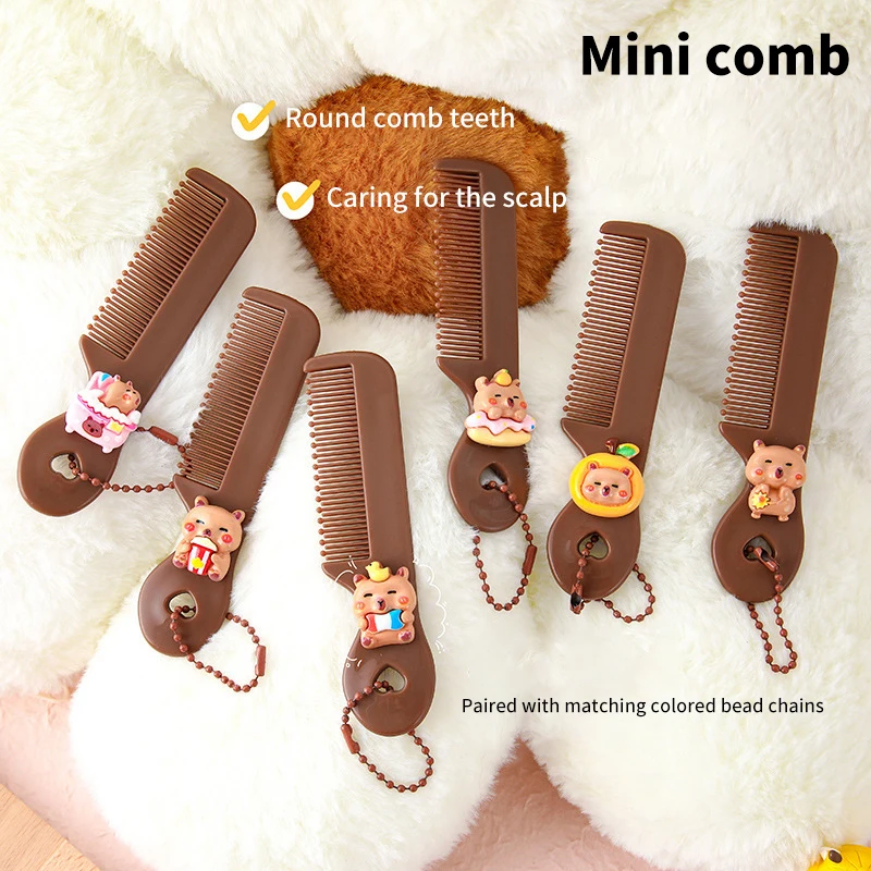 1pcs Kabibala Cartoon Comb Simple Hairdressing Lovely Animals Pocket Hair Brush Square Portable Comb With Bead Chain Students