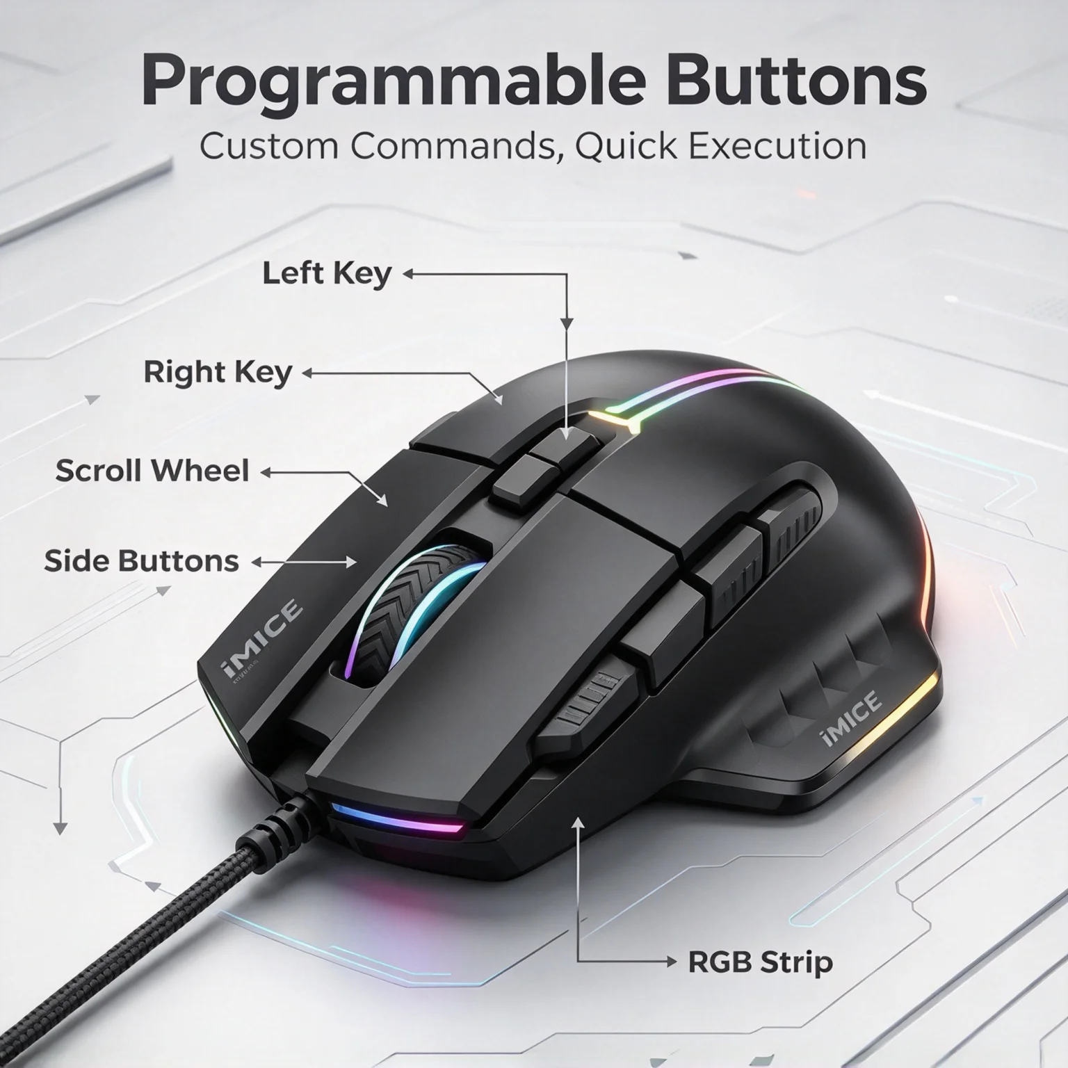 T50 12800DPI Adjustable Gaming Wired Mouse 8-Buttons RGB Backlit Programmable Ergonomic Optical Mouse For PC Computer Laptop