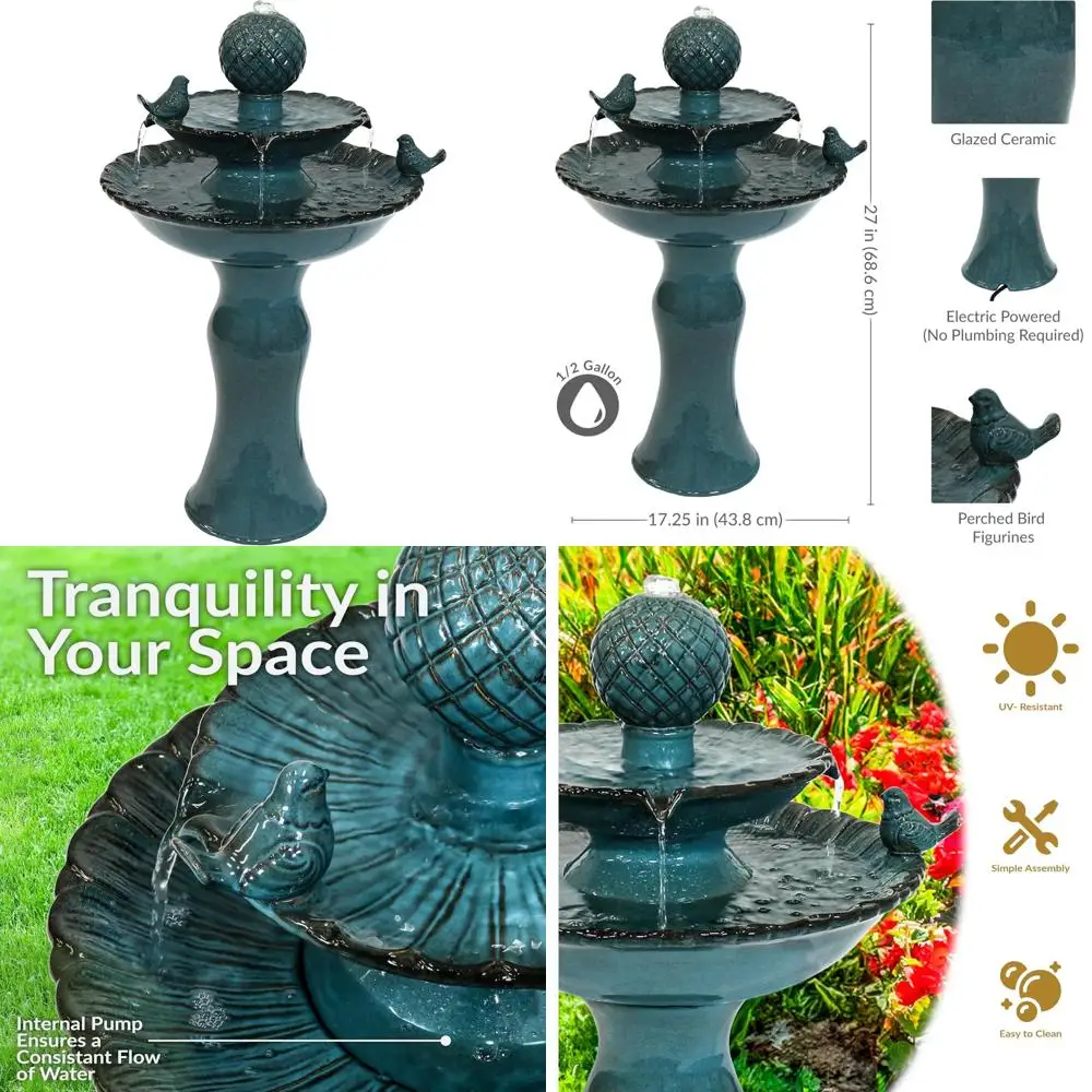 

Sunnydaze 27-дюймовый двухуровневый керамический уличный фонтан для патио, двора и балкона — синий садовый декор