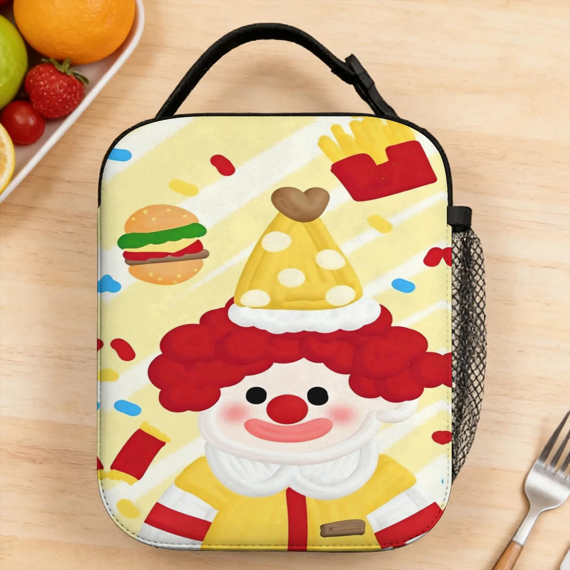 Clown With Party Hat Fast Food Art Lunch Bag Vintage Travel Lunch Box Designer Portable Insulated Thermal Lunch Bags