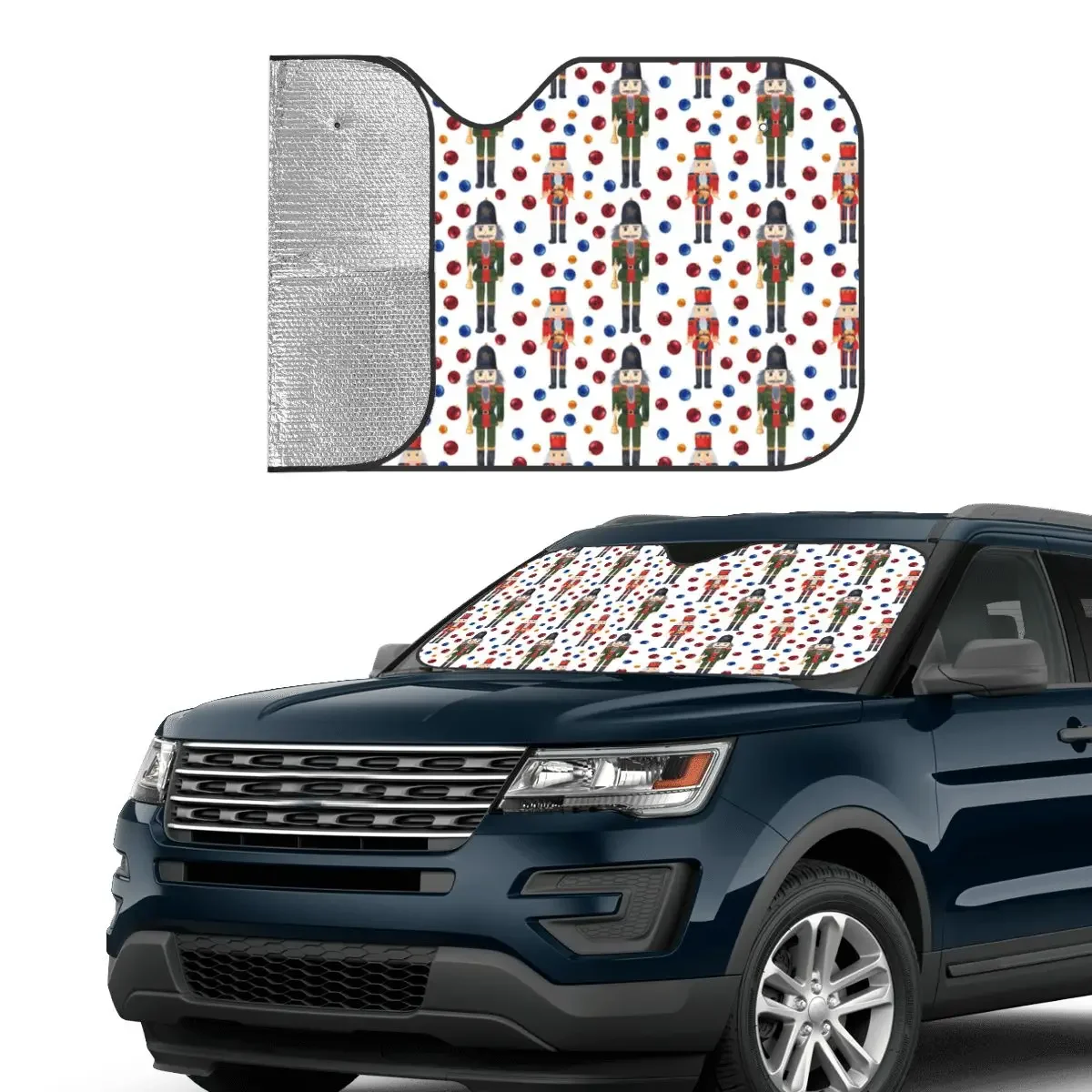 Nutcracker Plaid Novelty Sunshade Windscreen 76x140cm Christmas Santa Xmas Aluminium Foil Sun Visor Front Window Cover