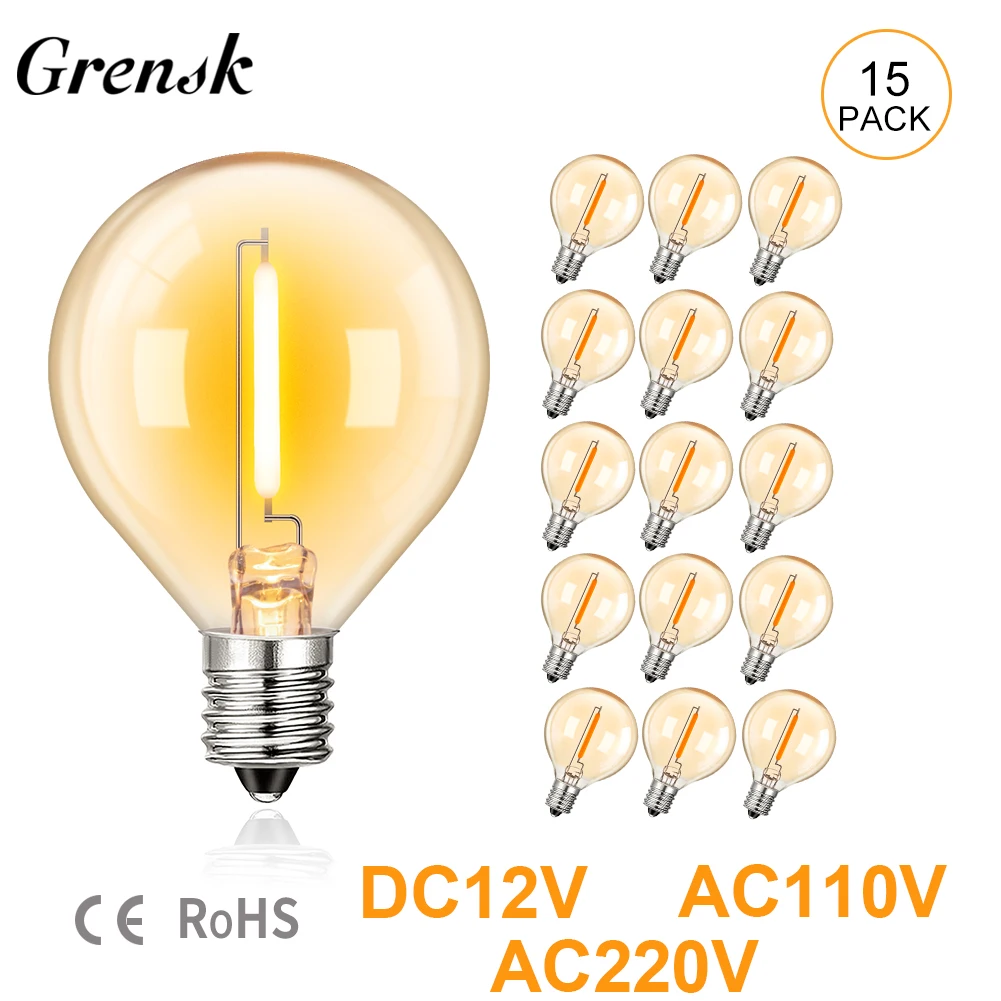 G40 Led Replacement Bulb DC 12V AC 110V 130V 220V Amber Glass 1W E12 Screw Mini Bulb Warm White Vintage Globe Edison Light Bulb