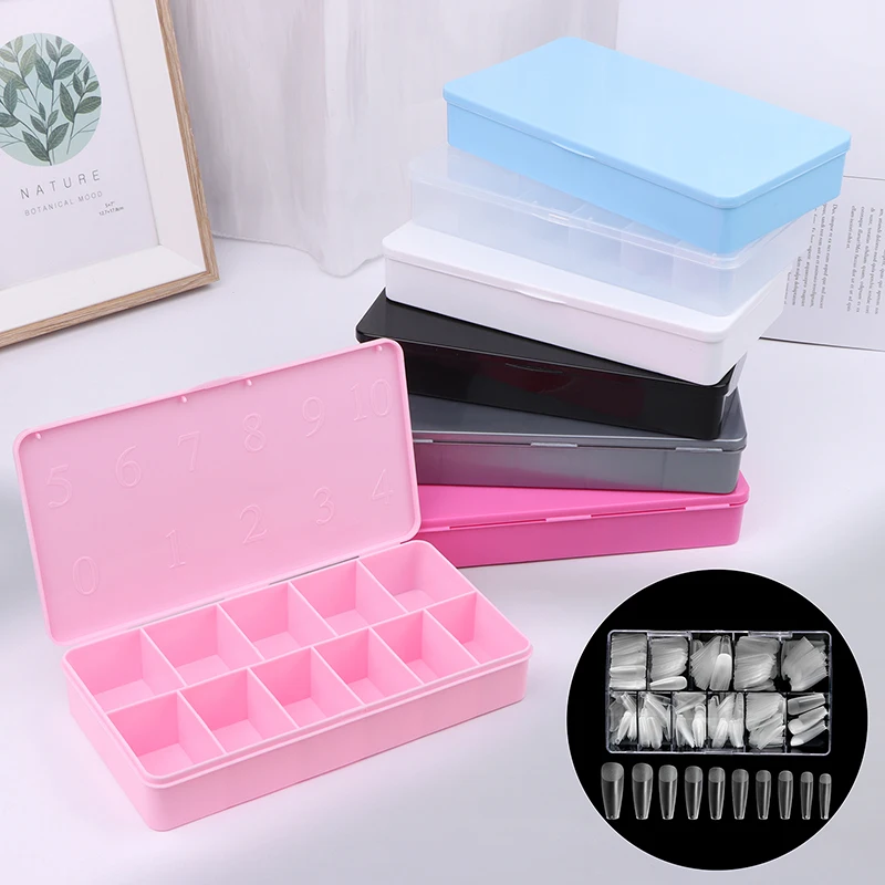 Boîte de rangement pour faux ongles en acrylique, conteneur de 2 tailles, 11 grilles