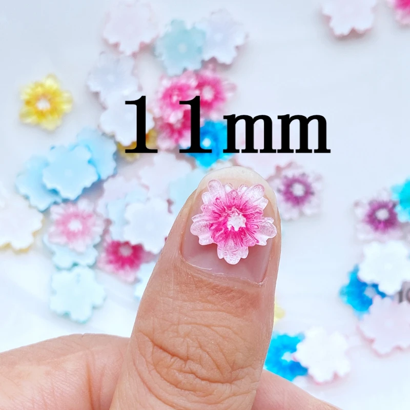 50Pcs 11mm Mini Colorful Snowflake Nail Art Resin Nail Art Charms Flower Shaped Manicure Supplies