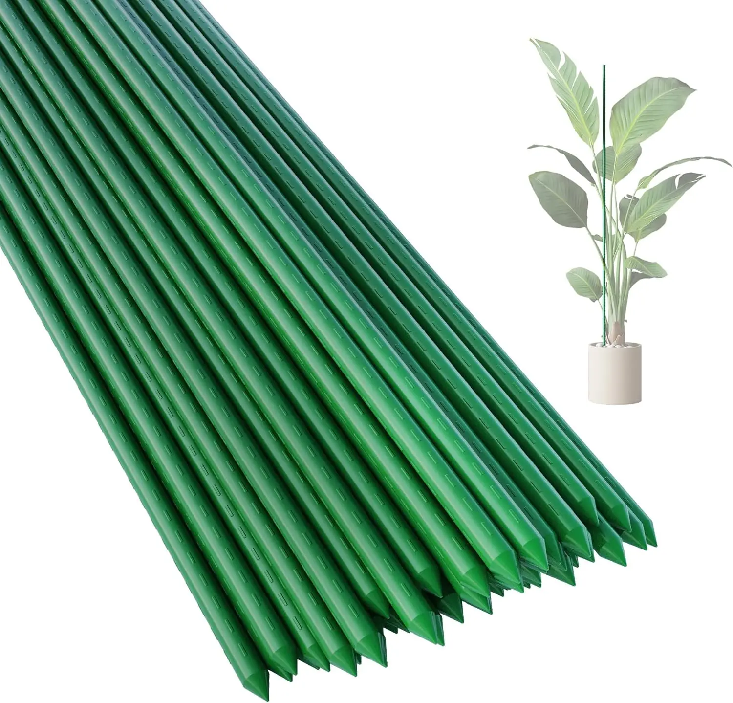 

57 Inch Plant Support Garden Stakes 25 PCS, Sturdy Steel Coated Sticks for Climbing Plants, Tomatoes, Cucumbers, Beans