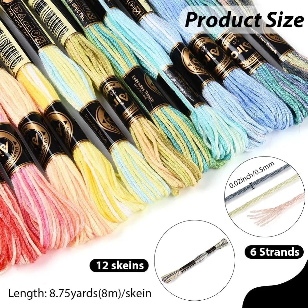 12 Skeins 105 Yards 6 Ply Variegated Cross Stitch Floss Polyester Embroidery Thread Gradient Colorful Friendship Bracelet