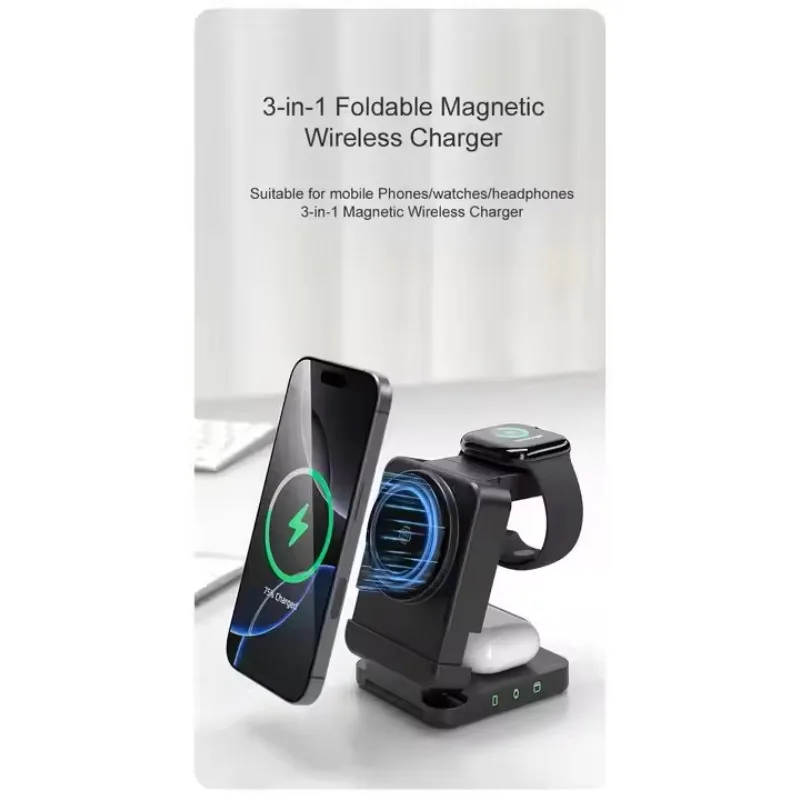 

2025 New Release Hot-Selling Foldable 3in1 Fast Wireless Charger Portable Charging Station Integrated Lamp
