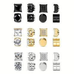 4 Pairs Stainless Steel Magnetic Stud Earrings, Fashion Cubic Zirconia Magnetic Non-piercing Ear Clip For Men