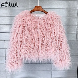 Habbris Kleurrijke Warme Faux Vrouwen Bontjas Losse Zwart Wit Roze Pluche Jas 2024 Vrouwelijke Jas Bont Herfst Winter Ruige Bovenkleding