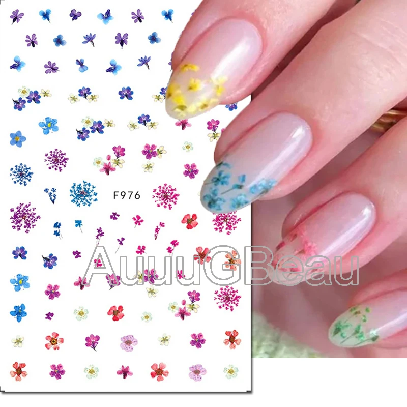 3d Nail Art etiketler mor kuru Florals suluboya yaprakları çiçekler yapıştırıcı kaydırıcılar tırnak çıkartmaları dekorasyon için Nail İpuçları