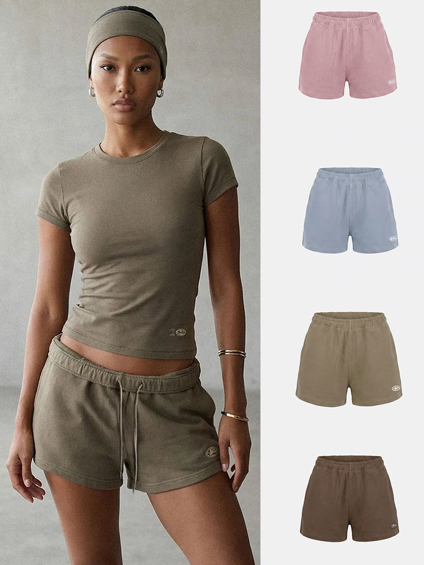 

Retro American Spicy Girl Sports Shorts Women's Casual Simple Three-Quarter Length Hot Trendy Pants Elastic Waist Embroidered