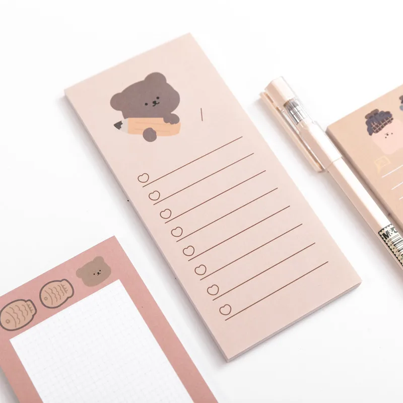 50 Sheets Cute Korean Biscuits Bear Memo Pad Message Notes Decorative Notepad Note check list Memo Stationery Office Supplies