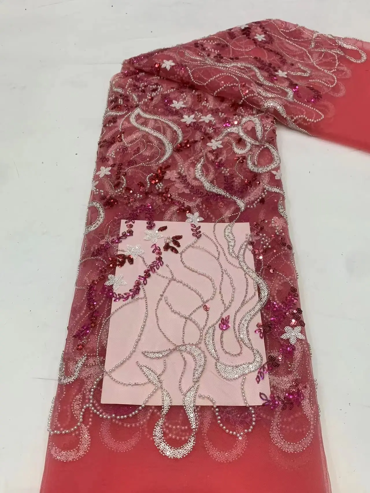 

High Quality Fashion beads African Tulle Lace Fabric S-1228681 With Sequins For Wedding Dress Party