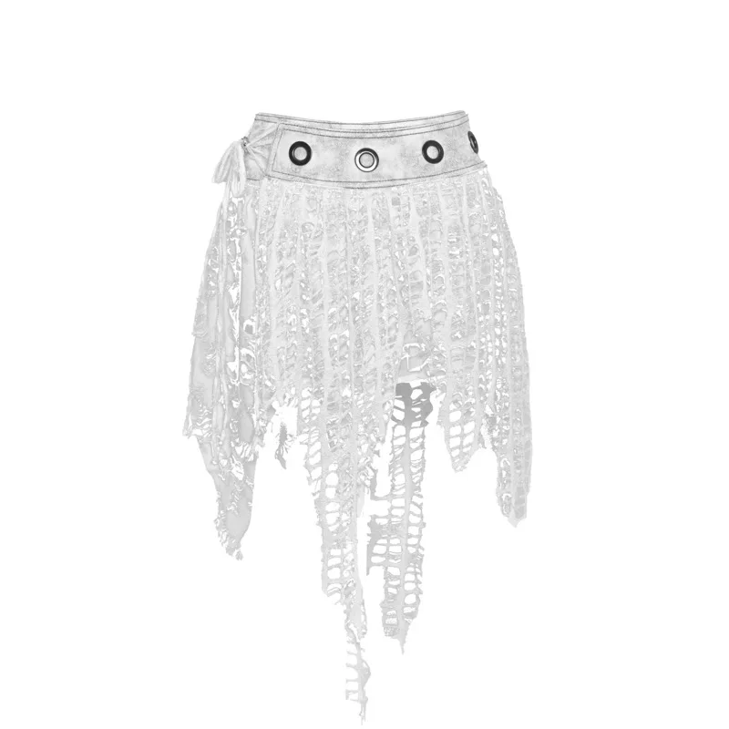 Blood Supply Original Old Suede Knitted Holes Mini Irregular Skirt Niche Punk White Half Body Skirt Pants Spring