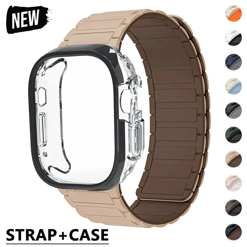 Magnetisches Armband+Hülle für Apple Watch Ultra 3/2 49mm 44 45 46 42mm Silikon Sportband Schutzhülle für Iwatch S11 10 9 8 SE3