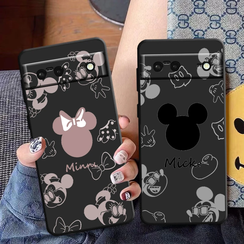 Disney Mickey Mouse Logo Phone Case For Google Pixel 8 7 Pro 6 Pro 6A 5A 5 4 4A XL 5G Black Soft Fundas Cover