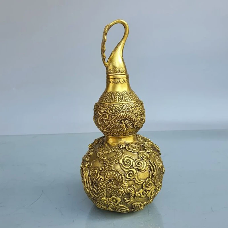 Carved Dragon Pattern Home Living Room Decoration Brass Gourd with Openable Lid