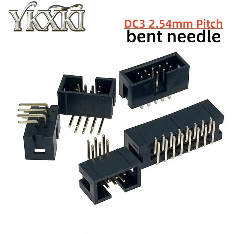 10pcs DC3 bent needle 6/8/10/14/16/20/26/30/34/40/50P 2.54mm Pitch Male Socket Double Row Straight IDC Headers Dip PCB Connector