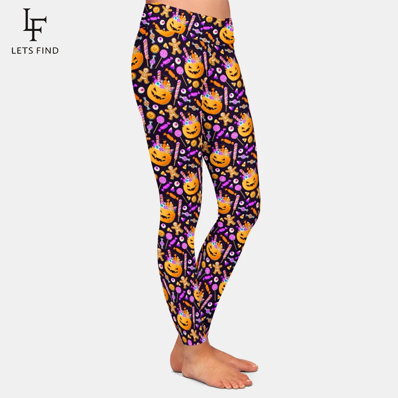 LETSFIND-Leggings Femininas de Fitness, 3D Print, Cintura Alta, Stretch, Outono, Doces, Doces, Halloween, Padrão