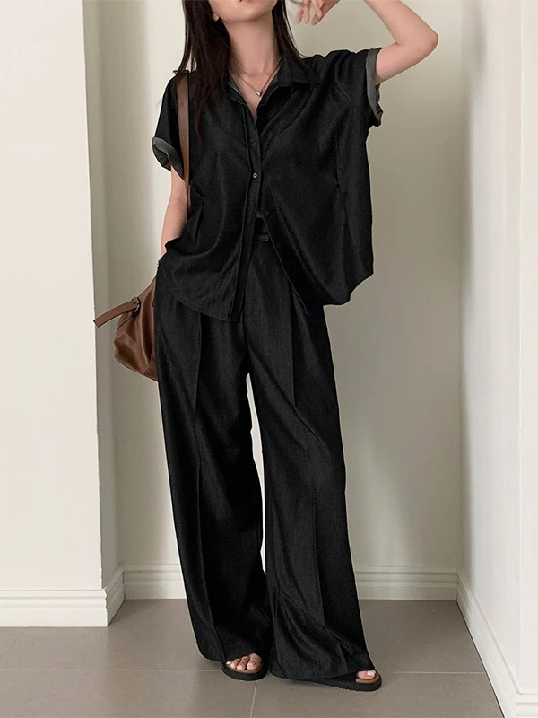 

Повседневный свободный женский джинсовый комплект ort Sve, утягивающие широкие брюки, костюм из двух предметов, удобный ансамбль Lazy Faion