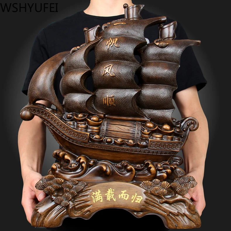 

Chinese Style Retro Lucky Smooth Sailing Resin Sailboat Statue Money Ferry Study Living Room Ornaments Crafts Christmas Gifts