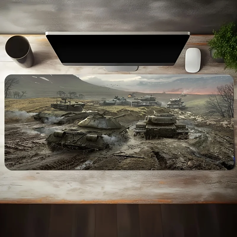 Tank Battlefield Mud Extra Large Gaming Mouse Pad Non-Slip Rubber Desk Mat for PC Accessories