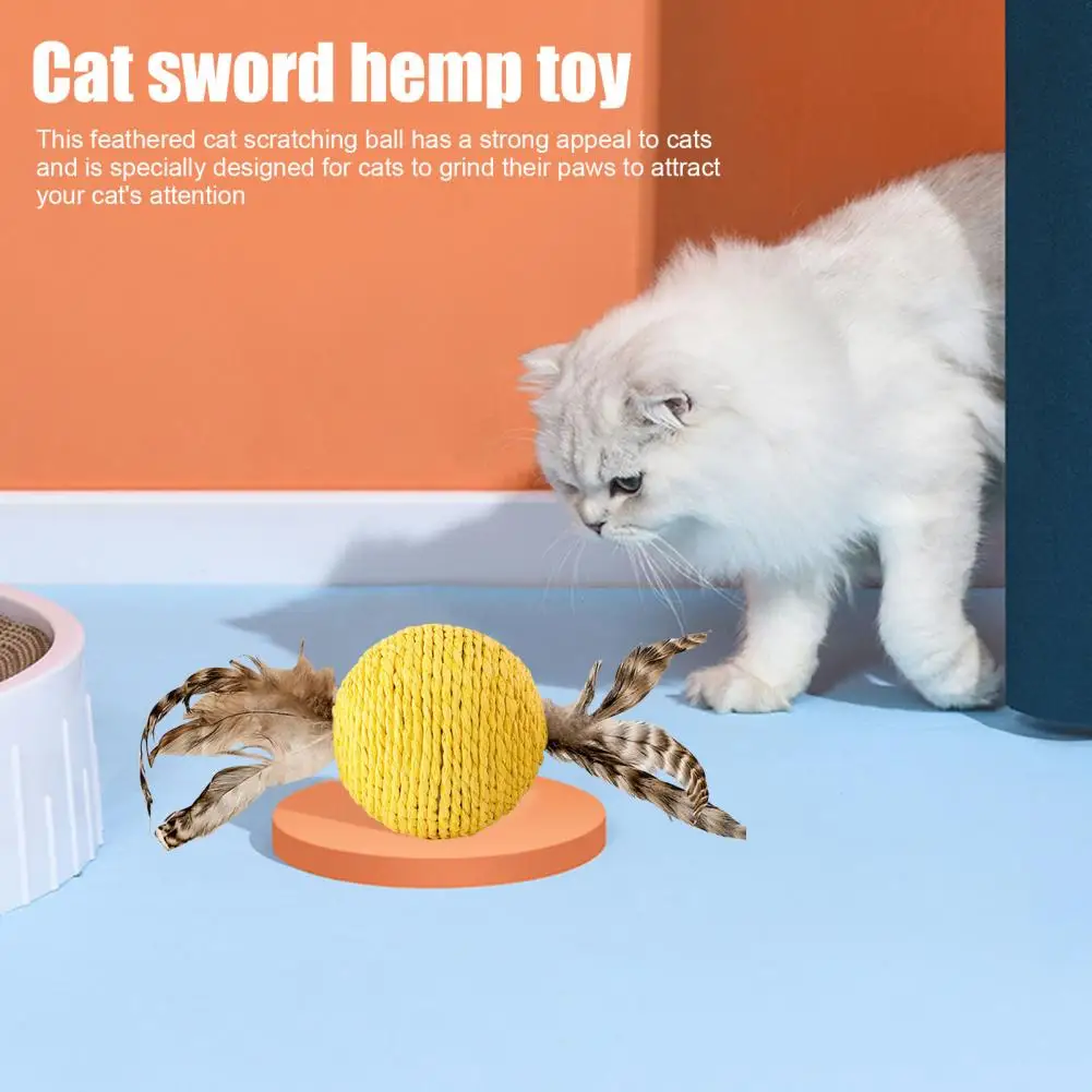 Jouet pour chat avec plumes, jouet pour chat avec plumes, boule à gratter en Sisal avec plume pour dents de chaton, Anti-morsure pour ludique
