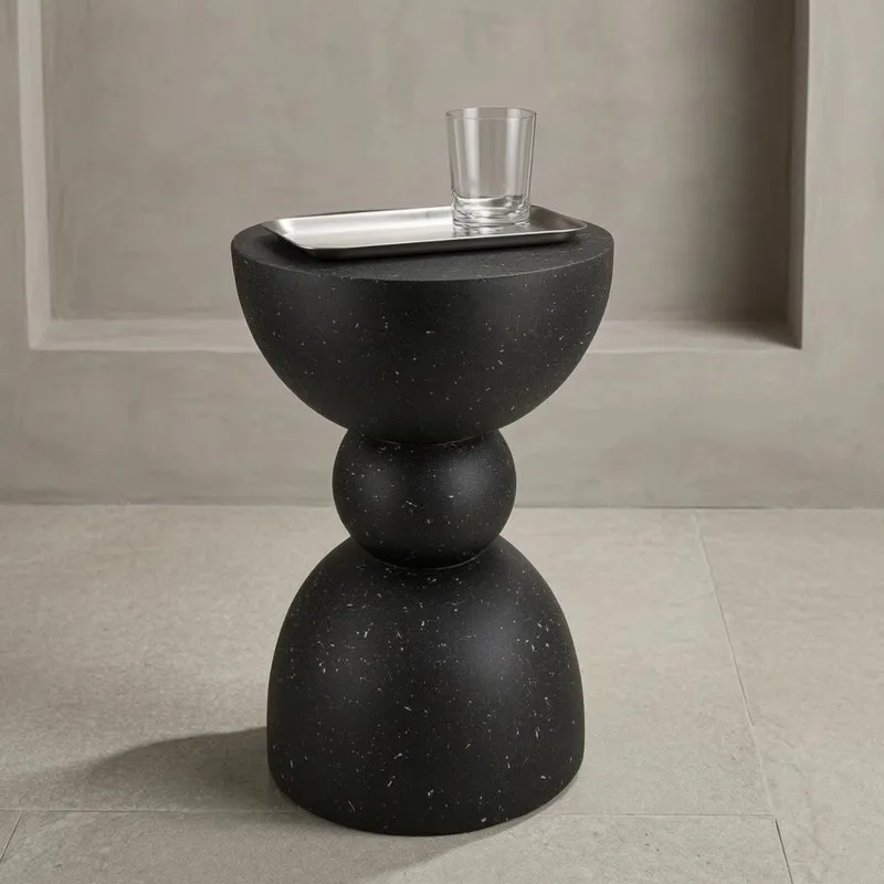 Sculptural Base Pedestal Side Table, Compact Freestanding Small End Table for Sofa Side Living Room Home Furniture