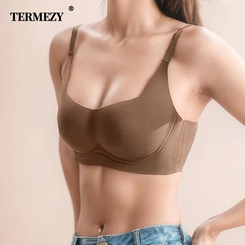 TERMEZY Sexy Seamless Bra For Women Solid Color Wire Free Brassiere Push Up Gathered Soft Bralette 3/4 Cup Breathable Lingerie