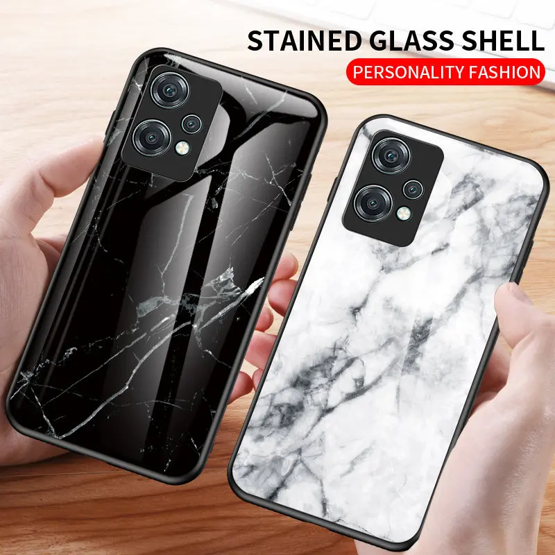 

For OnePlus Nord CE 2 Lite Case Shockproof Marble Tempered Glass Hard Back Cover Case Soft Bumper for Oneplus Nord CE2 Lite 5G