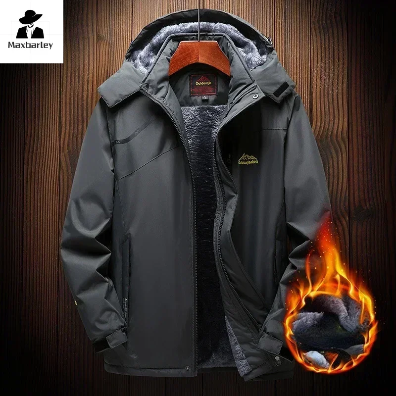 2024 Men\'s Winter Jacket Fleece Thick Warm Hooded Parka Male Waterproof padded Coat Snow Camping Outerwear Plus Size 7XL 8XL