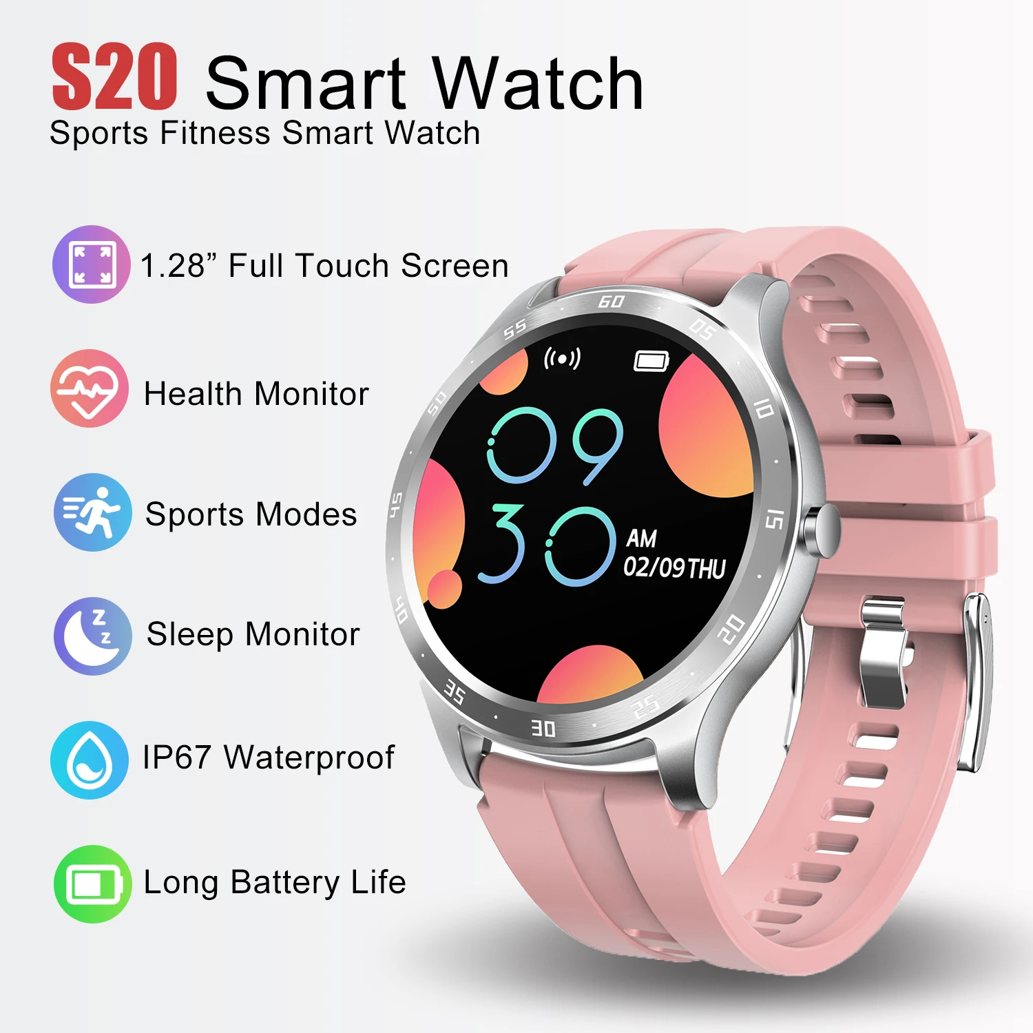 S20 Fitness Sports Smart Watch per le donne monitoraggio della pressione sanguigna della frequenza cardiaca IP67 Smartwatch impermeabile per