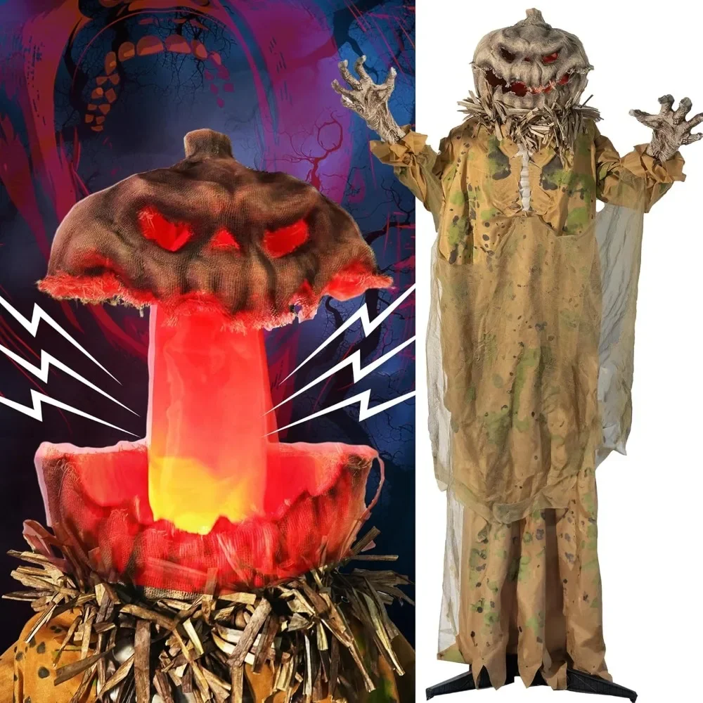 

6FT Animatronics Halloween Decorations Outdoor, Animated Pumpkin Ghost with Pop Up Head and Sound Activation for Indoor