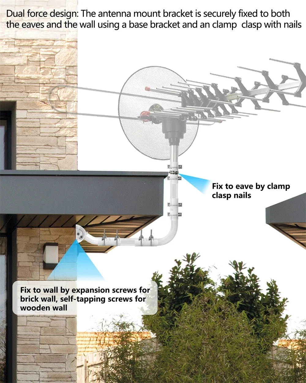 Antenna Bracket-Suitable for Starlink+TV Antenna+WiFi Extender,With 90 degree Elbow Extension Pipe Linker,Wall Installation
