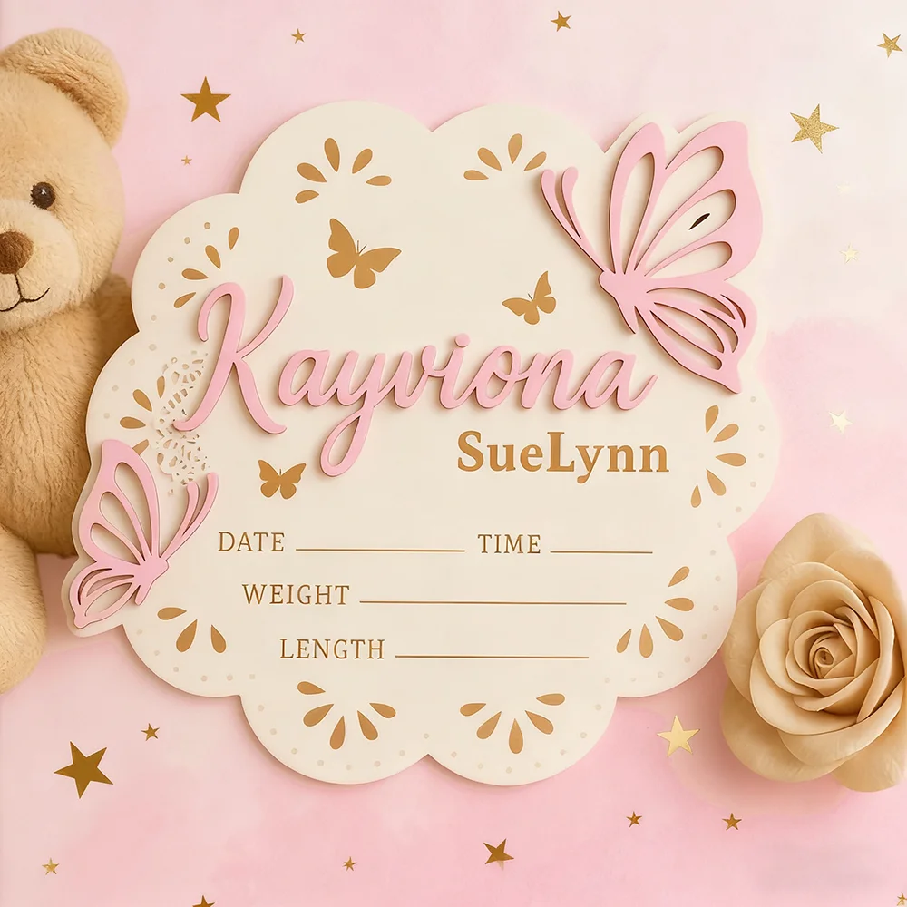 1Pc Custom Butterfly Announcement Birth Wooden Name Plaque,Home Kids Room Nursery Bedroom Wall Door Decor, DIY Birthday Gift