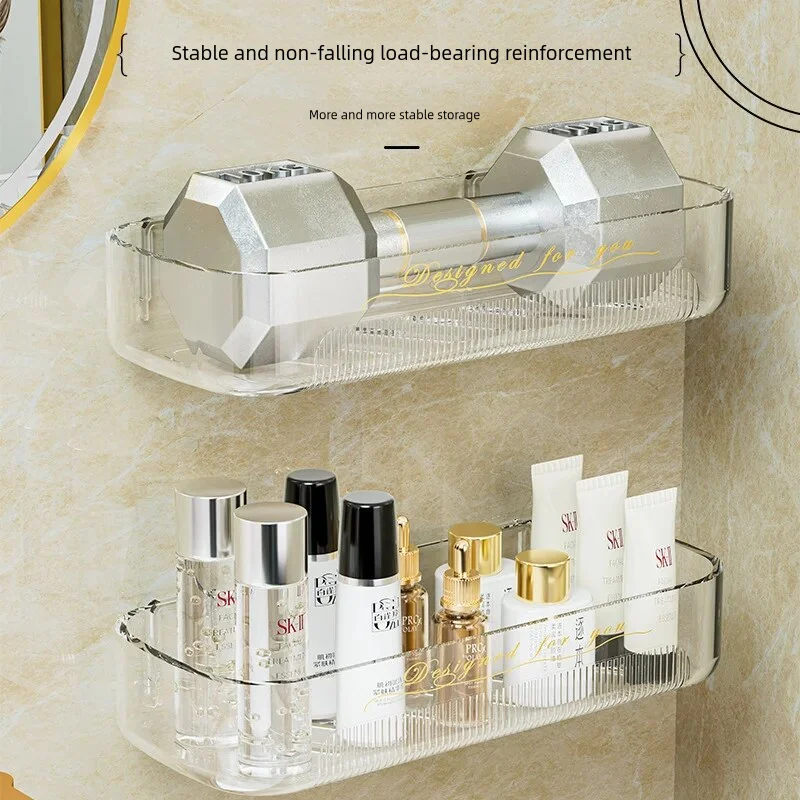 Bathroom no-punch shelf cosmetic wall storage rack dormitory bathroom wall-mounted moisture-proof draining shelves