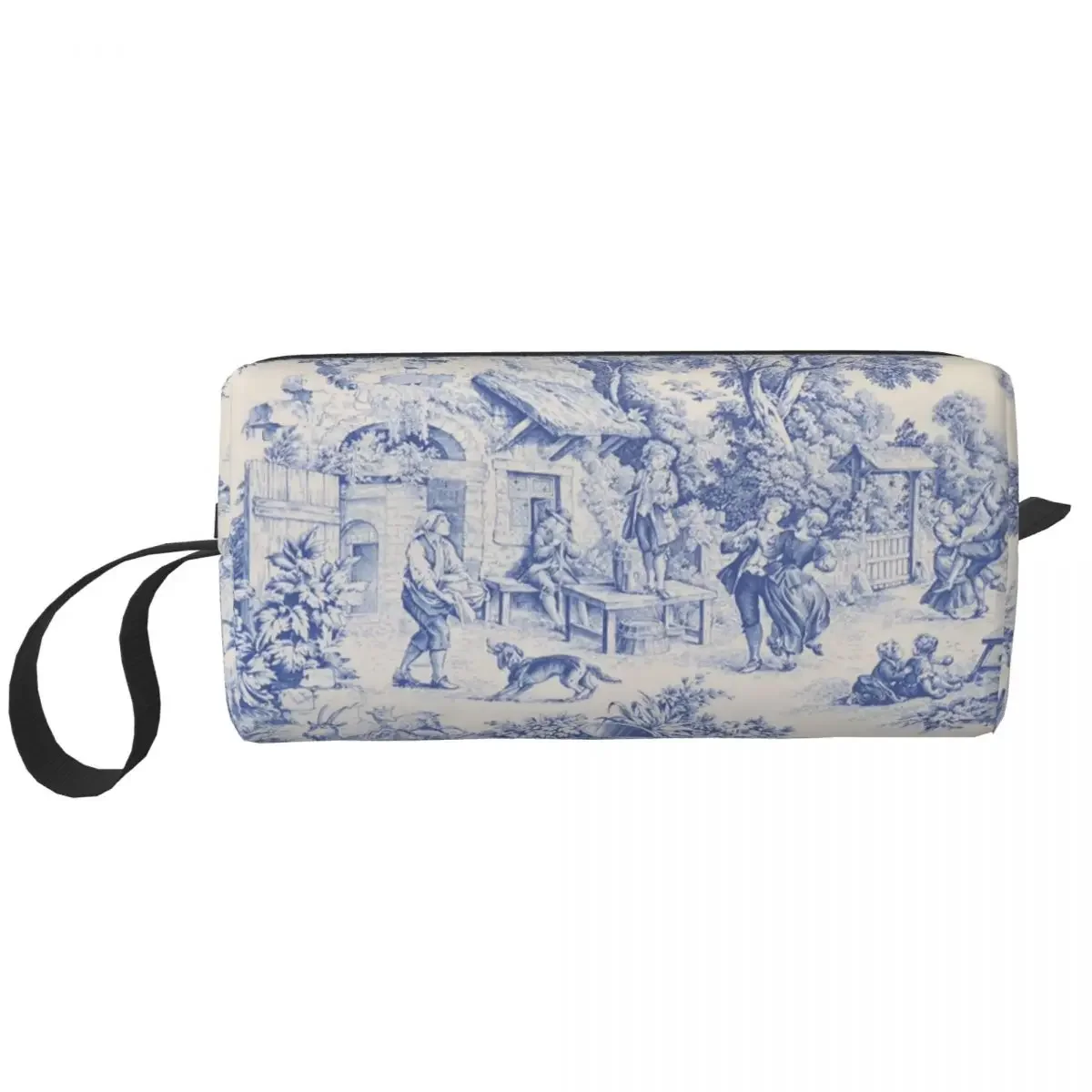 Classic French Toile De Jouy Navy Blue Motif Pattern Makeup Bag Women Travel Cosmetic Organizer Cute Storage Toiletry Bags