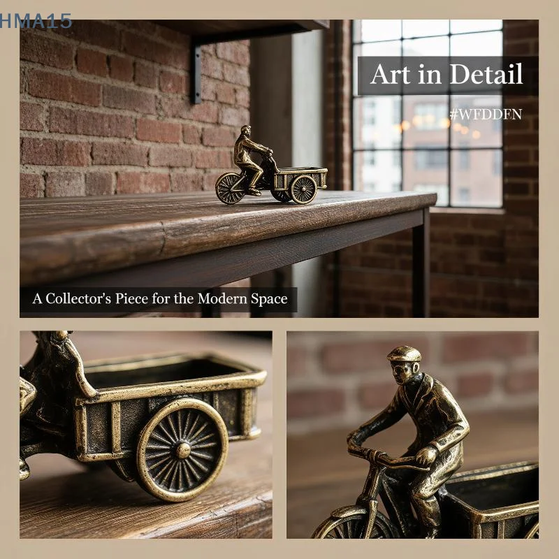 【YA】Vintage Metal Tricycle Figurine Antique Finish Exquisite Detail Rustic Retro Ornament for Living Room Home Shelf Decor