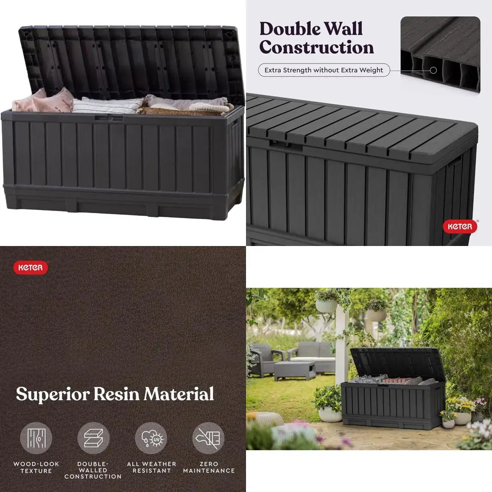 

92 Gallon Deck Box for Outdoor Storage: Patio Cushions, Pillows, Garden Tools, and Pool Floats Organizer in Grey