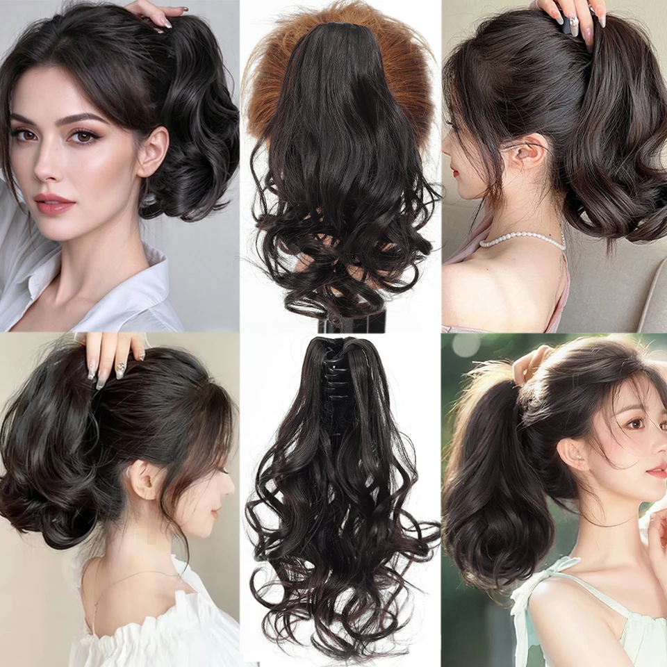 Synthetic Short Curl Horsetail Grab Clip Pear Flower Curl Horsetail Wig Hair Accessories Suitable for Women's Daily Wear
