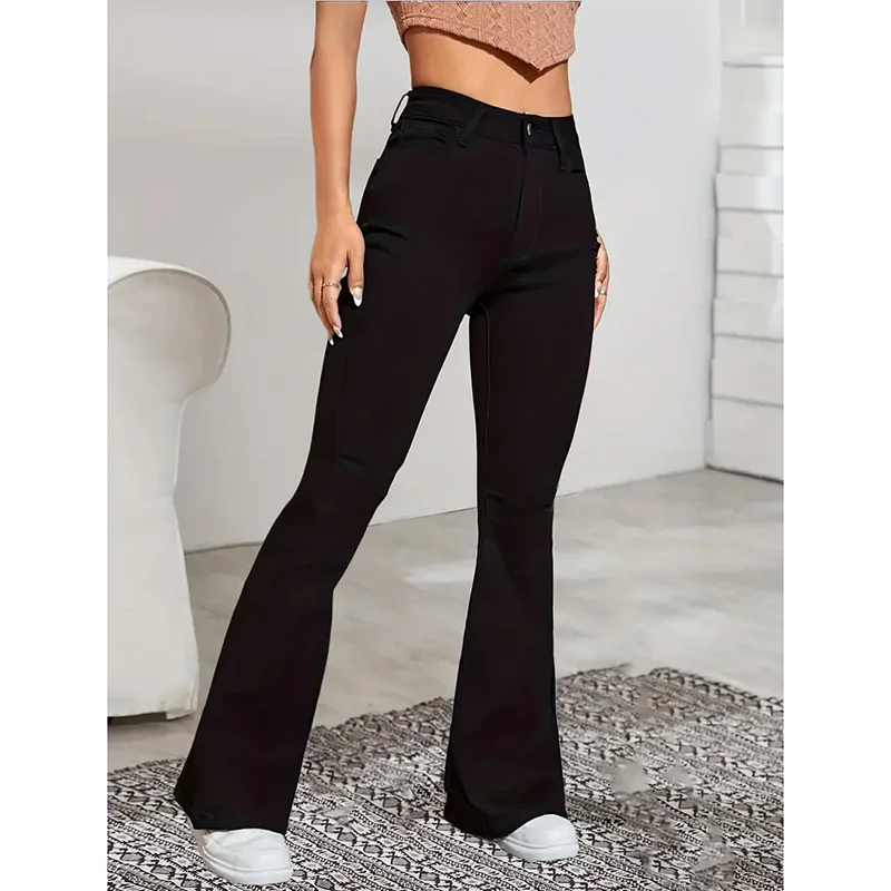 سراويل نسائية عالية الخصر أسفل الجرس ، أزياء الشارع الشهير خمر ، مصمم السراويل النسائية ، السراويل الكلاسيكية السوداء القوطي مضيئة ، جديد #3