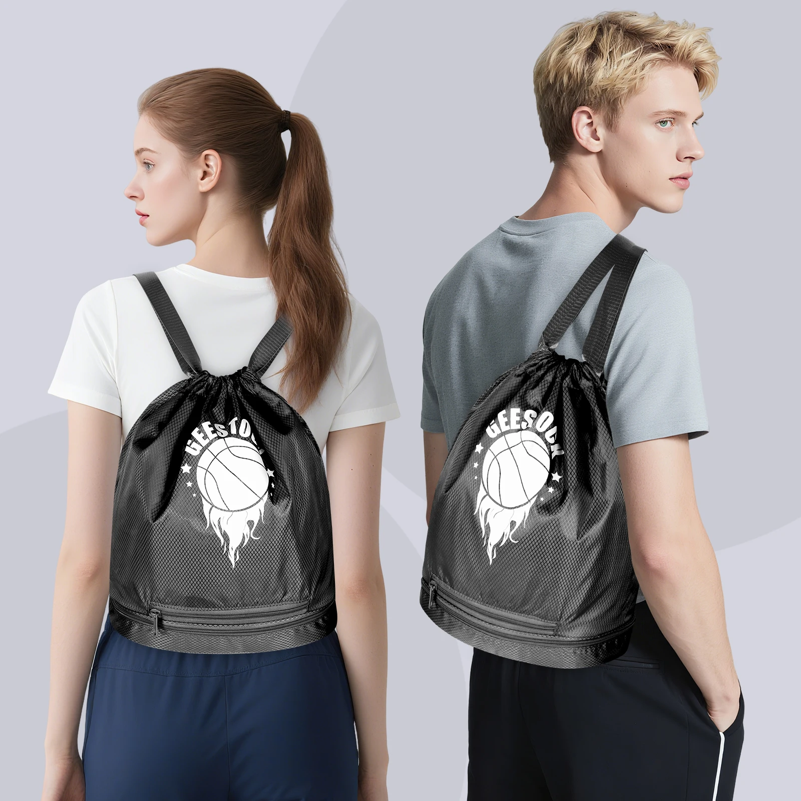 Picture 4: Multi-functional Drawstring Sackpack Waterproof Sports Backpack with Shoes Compartment for Basketball Training Fitness Daily Use
