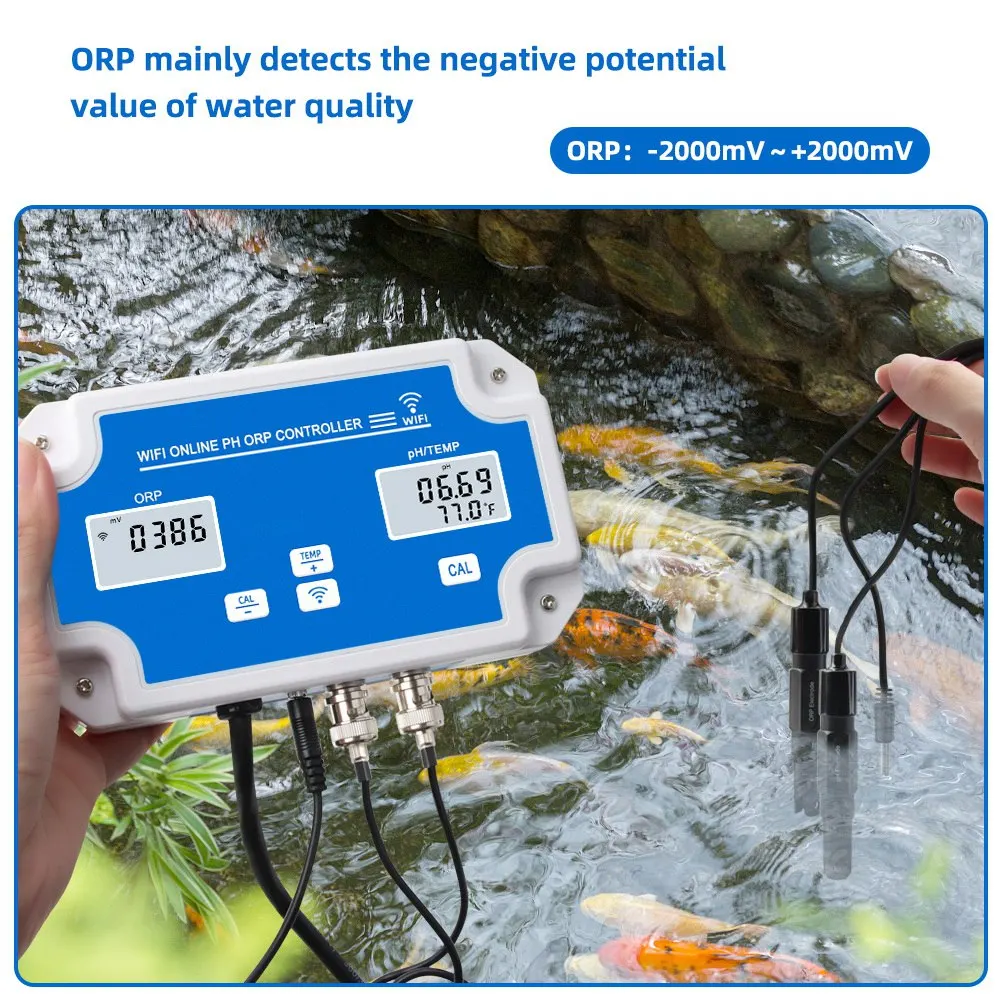 W2839 3-In-1 WiFi Water Quality Detector PH/ORP/TEMP Electrode BNC Type Probe for Aquarium Hydroponics Monitor EU Plug