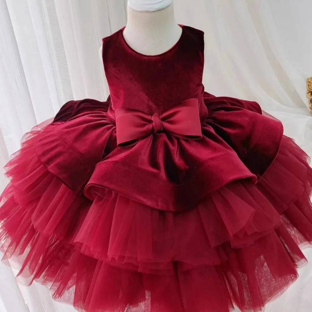 2024 New Princess Evening Dress For Baby Girls Children Sleeveless Tulle Ball Gown For Birthday Kids Performance Costumes