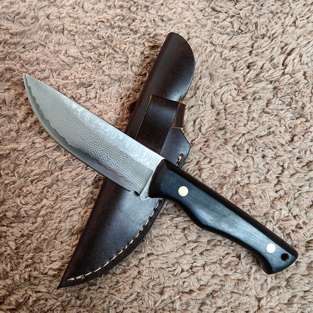 

4,5-дюймовый универсальный нож с крышкой из воловьей кожи, дамасская сталь ручной работы, лезвие BG42, острый тесак, кухонные ножи для барбекю, ручка из черного дерева